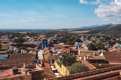 High angle view of townscape against sky