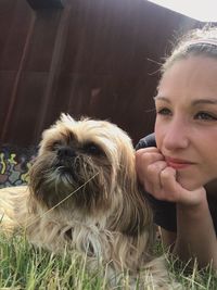 Portrait of woman with dog