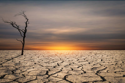 Scenic view of land against sky during sunset