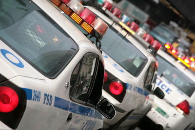 Tilt image of police cars on street