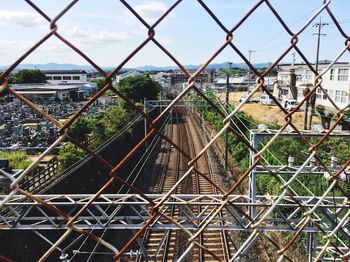 Close-up of chainlink fence against sky