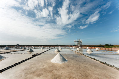 View of salt flat against sky