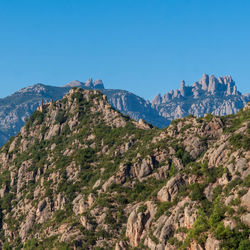 Scenic view of mountains against clear blue sky