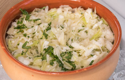 High angle view of salad in bowl