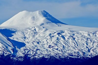 Close-up of snowcapped mountains against sky