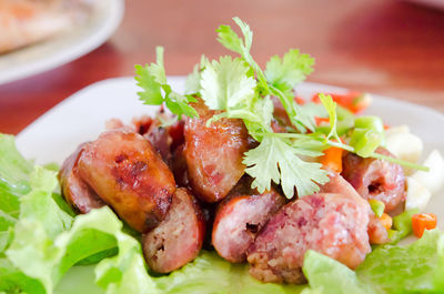 Close-up of served food in plate