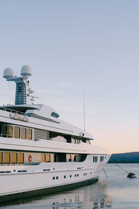 Low angle view of ship against clear sky