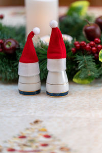 Close-up of christmas decorations on table