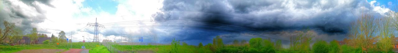 Scenic view of field against cloudy sky