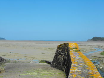 Scenic view of calm sea against clear sky