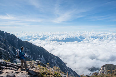 High angle view of hiker on mountain