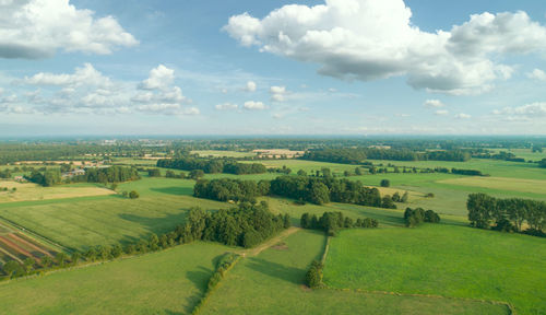 Drones aerial view of various agricultural fields in schleswig holstein