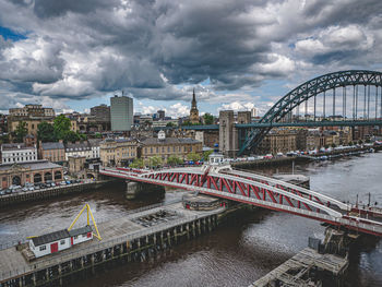 View of bridge over river against cloudy sky