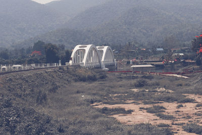 High angle view of bridge over mountain