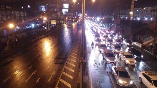 High angle view of traffic on road at night