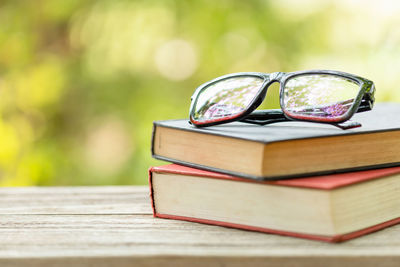 Close-up of sunglasses on table