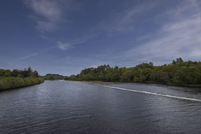 River amidst trees in forest against sky