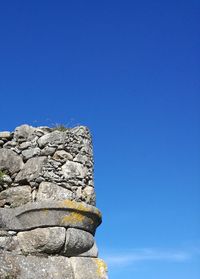 Low angle view of old building against clear blue sky
