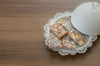 High angle view of cake on table