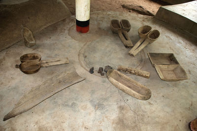 High angle view of man working at workshop