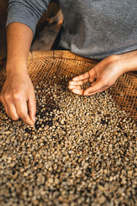 High angle view of man preparing food