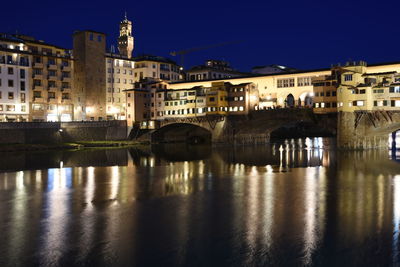 Reflection of illuminated buildings in water at night