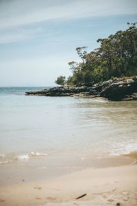 Scenic view of beach and sea against sky