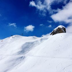 Low angle view of snowcapped mountain against sky