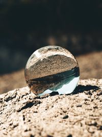 Close-up of ball on rock at beach