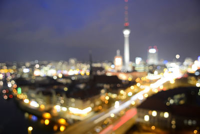 High angle view of illuminated city at night