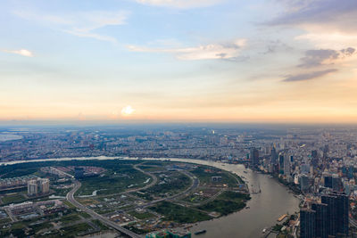 High angle view of buildings in city