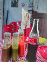 Close-up of glasses on table