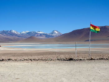 Scenic view of mountains against clear blue sky