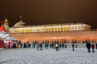 Red square lit up at night at christmas