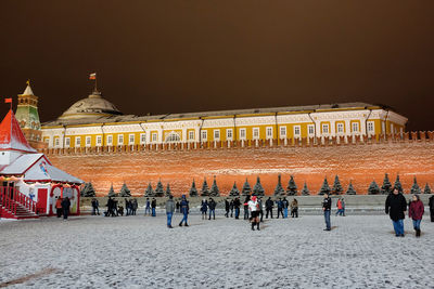 Red square lit up at night at christmas