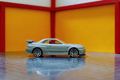 Close-up of toy car on table