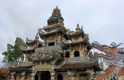 Low angle view of temple against building