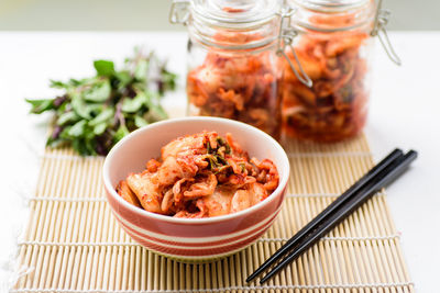 Close-up of salad in bowl on table