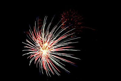 Low angle view of firework display against sky at night