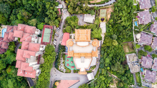 High angle view of buildings in city