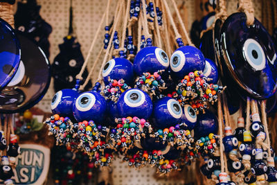 Close-up of decorations for sale in market