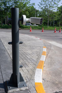 Road sign on street in city