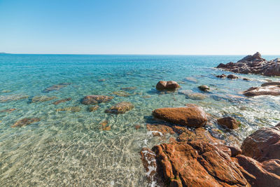 Scenic view of sea against clear sky