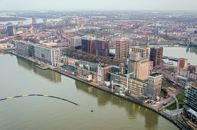 Aerial view of rijnhaven and maashaven harbours with the neighbourhood of katendrecht in between