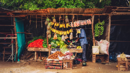 Fruits and vegetables for sale at market stall