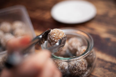 Close-up of dessert on table