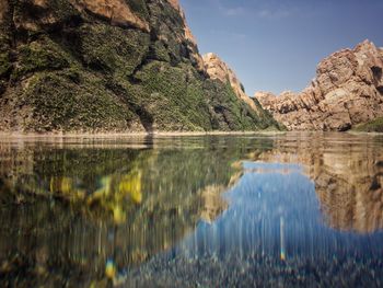 Reflection of mountain in lake against sky