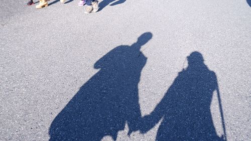 Shadow of people on road