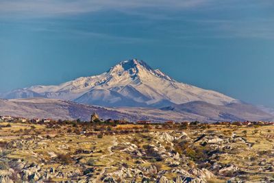 Scenic view of snowcapped mountains against sky