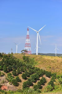 Windmill on field against sky